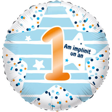 Foil Balloon - "1 Am implinit un an blau" - Romanian - 45 cm