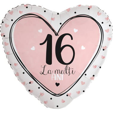 Foil Balloon - Heart Shape - "16 La mulți ANI" - Croatian - 45 cm