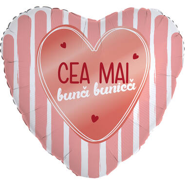 Foil Balloon - Heart Shape - "Cea mai bună bunică" - Romanian - 45 cm