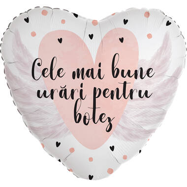 Foil Balloon - Heart Shape - "Cele mai bune urări pentru botez” - Romanian - 45 cm