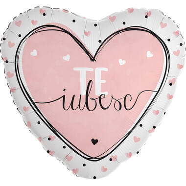 Foil Balloon - Heart Shape - "TE iubesc" - Pink - Romanian - 45 cm