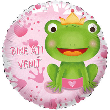 Foil Balloon - Frog "Bine ați VENIT!" - Romanian - 45 cm