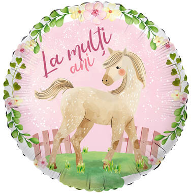 Foil Balloon - Horse/Cal "La mulți ani" - Romanian - 45 cm