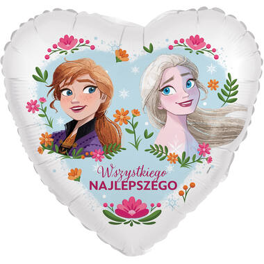 Foil Balloon - Heart Shape - Anna&Elsa "Wszystkiego NAJLEPSZEGO" Polish - 45 cm