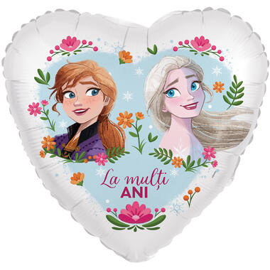 Foil Balloon - Heart Shape - Anna&Elsa "La mulți ANI" - Romanian - 45 cm