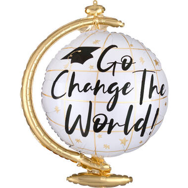 Foil Balloon - Shape - Globe with stand - "Go Change The World!"