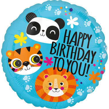 Standard Lion Tiger and Panda Happy Birthday Foil Balloon S40 Packaged