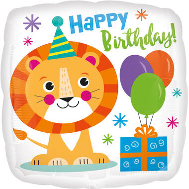 Foil Balloon - Shape - Square - "Happy Birthday!" - Little Lion - 45 cm