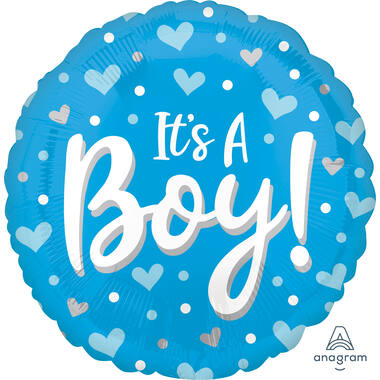 Foil Balloon - "It's A Boy!" - Hearts Dots - Blue - 45 cm
