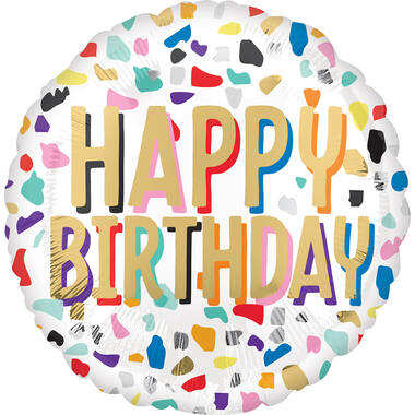 Foil Balloon – "HAPPY BIRTHDAY" – White with Confetti – 45 cm