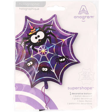 Foil Balloon - Shape - Spider Web - Purple and Iridescent