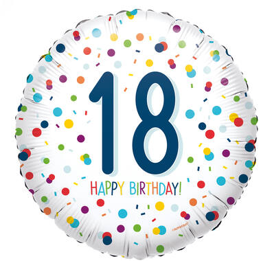 Foil Balloon - "18 HAPPY BIRTHDAY!" - Confetti - 45 cm