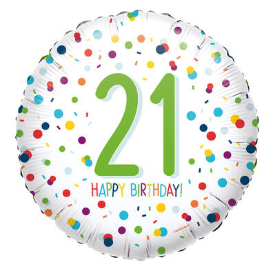 Foil Balloon - "21 HAPPY BIRTHDAY!" - Confetti - 45 cm