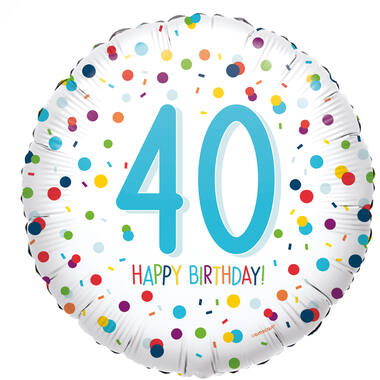 Foil Balloon - "40 HAPPY BIRTHDAY!" - Confetti - 45 cm