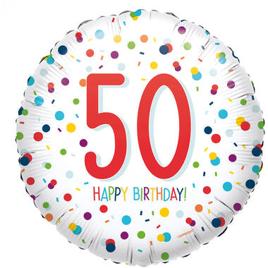 Foil Balloon - "50 HAPPY BIRTHDAY!" - Confetti - 45 cm