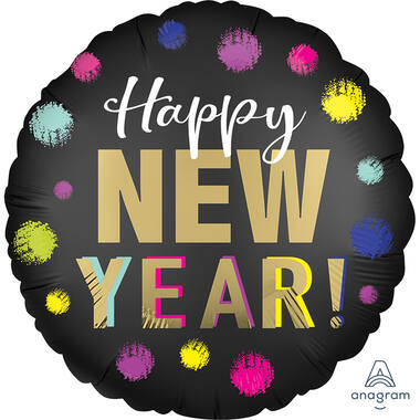 Foil Balloon - "Happy NEW YEAR!" - Satin Dotted - 45 cm