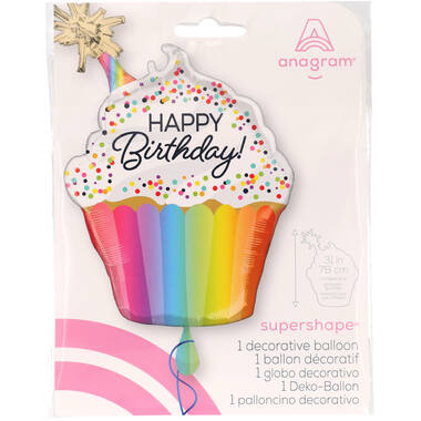 Foil Balloon - Shape - Cupcake - "HAPPY Birthday!" - Sprinkle