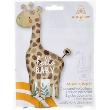 Foil Balloon - Shape Giraffe "hello BABY" - Soft Jungle - 63 x 106 cm