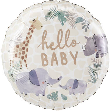 Foil Balloon - "hello BABY" - Satin Soft Jungle Baby - 45 cm