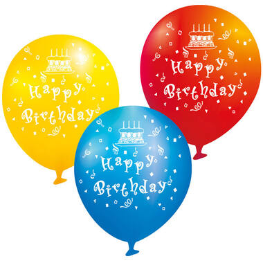 6 Latex Balloons Happy Birthday assorted 22.8 cm / 9"