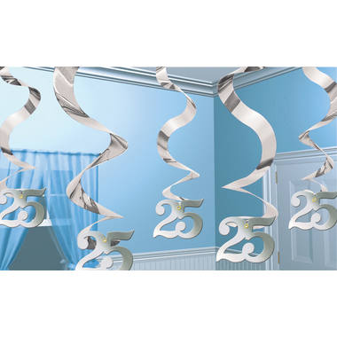 5 Swirl Decorations Silver Anniversary Foil 61 cm