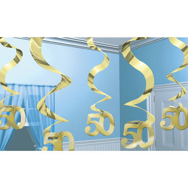 5 Swirl Decorations Gold Anniversary Foil 61 cm