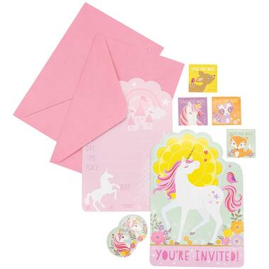 8 Invitations & Envelopes & Stickers Magical Unicorn Paper 10.7 x 15.8 cm