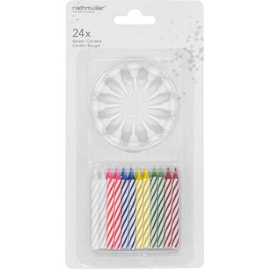 24 Spiral Candles With 12 Holders 6-Colour Assorted Height 6.3 cm