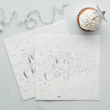 Paper Napkins - Foiled - Merry Christmas - Silver