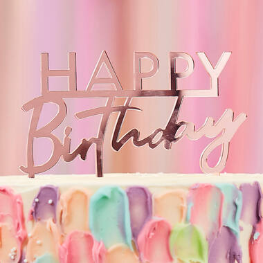 Acrylic Rose Gold Happy Birthday Cake Topper