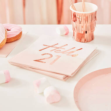 Rose Gold Foiled Watercolour Napkin - Hello 21