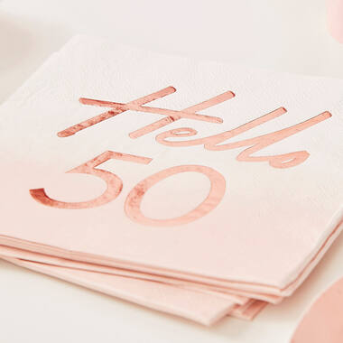 Rose Gold Foiled Watercolour Napkin - Hello 50