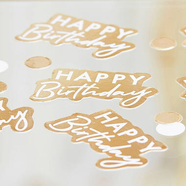 gold and white happy birthday confetti