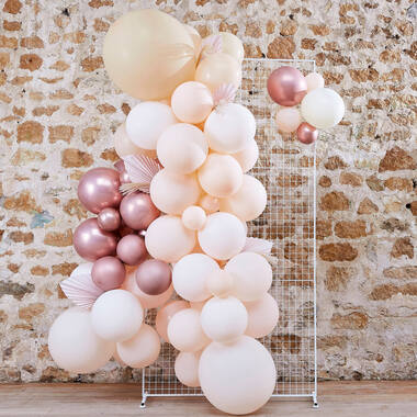 Balloon Arch - White, Peach and Rose Gold with Fans