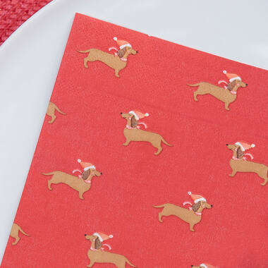Napkin - Red - Festive Sausage Dog