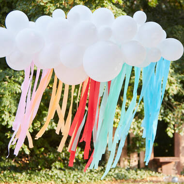 Balloon Backdrop - Balloon Garland and Streamers - White and Brights