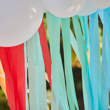 Balloon Backdrop - Balloon Garland and Streamers - White and Brights
