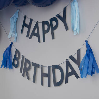 Bunting - Happy Birthday with Tassels - Blue