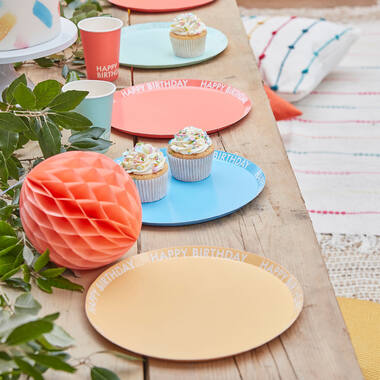 Eco Paper Plates - Happy Birthday Rim - Mixed Colours