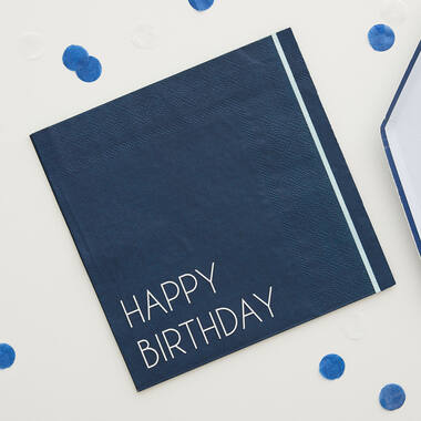 Eco Paper Napkins - Happy Birthday - Navy & Light Blue