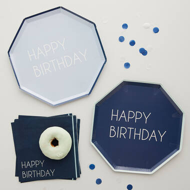 Eco Paper Plates - Happy Birthday - Mixed Pack - Blue