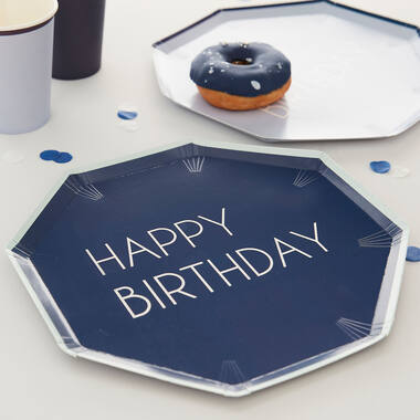 Eco Paper Plates - Happy Birthday - Mixed Pack - Blue