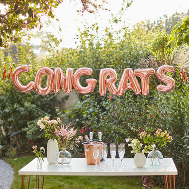 Balloon Bunting - Congrats with PET Tassels - Rose Gold