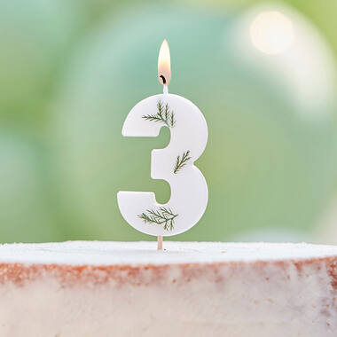 Candle - Number 3 - Pressed Foliage