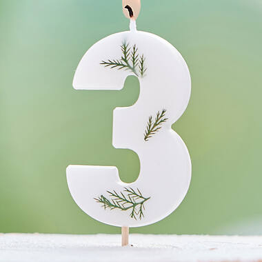 Candle - Number 3 - Pressed Foliage
