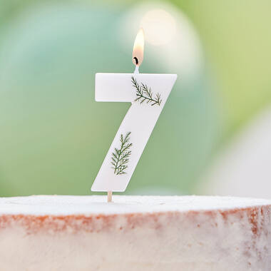 Candle - Number 7 - Pressed Foliage