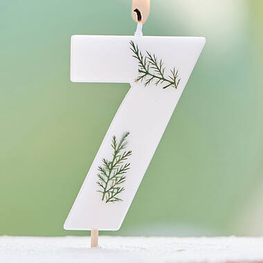 Candle - Number 7 - Pressed Foliage
