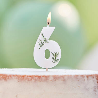 Candle - Number 6 - Pressed Foliage