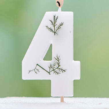 Candle - Number 4 - Pressed Foliage