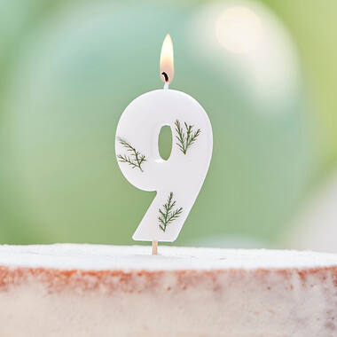 Candle - Number 9 - Pressed Foliage